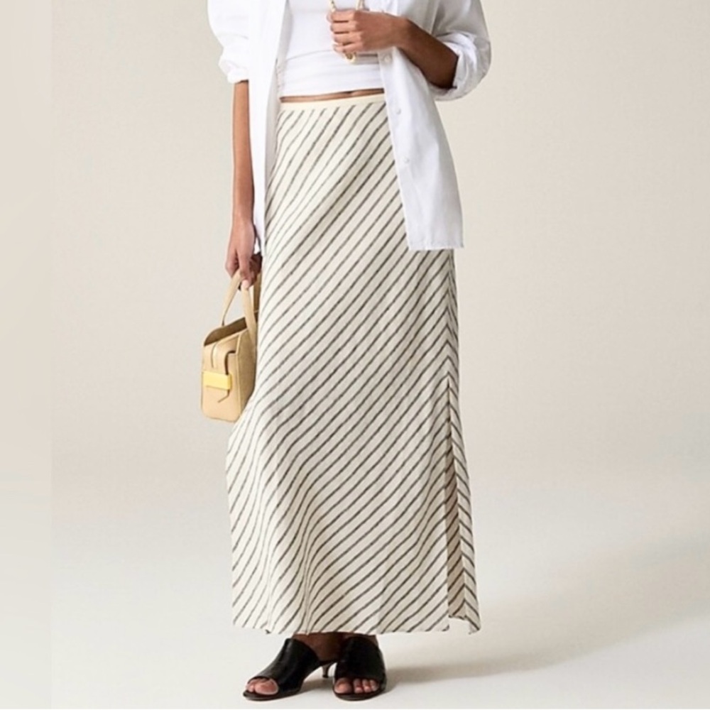 J. Crew Cream Maxi Skirt with Black Diagonal Stripes